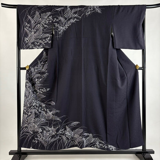 訪問服 身長154cm 袖長68cm L 雙層 萩 草花紋紋 深紫 純蠶絲 秀品級