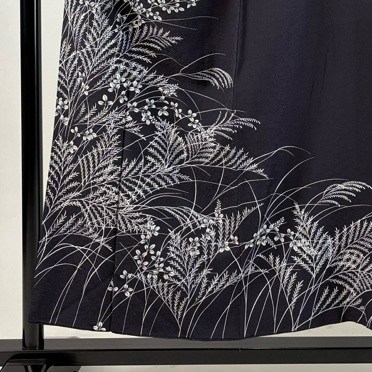 訪問服 身長154cm 袖長68cm L 雙層 萩 草花紋紋 深紫 純蠶絲 秀品級