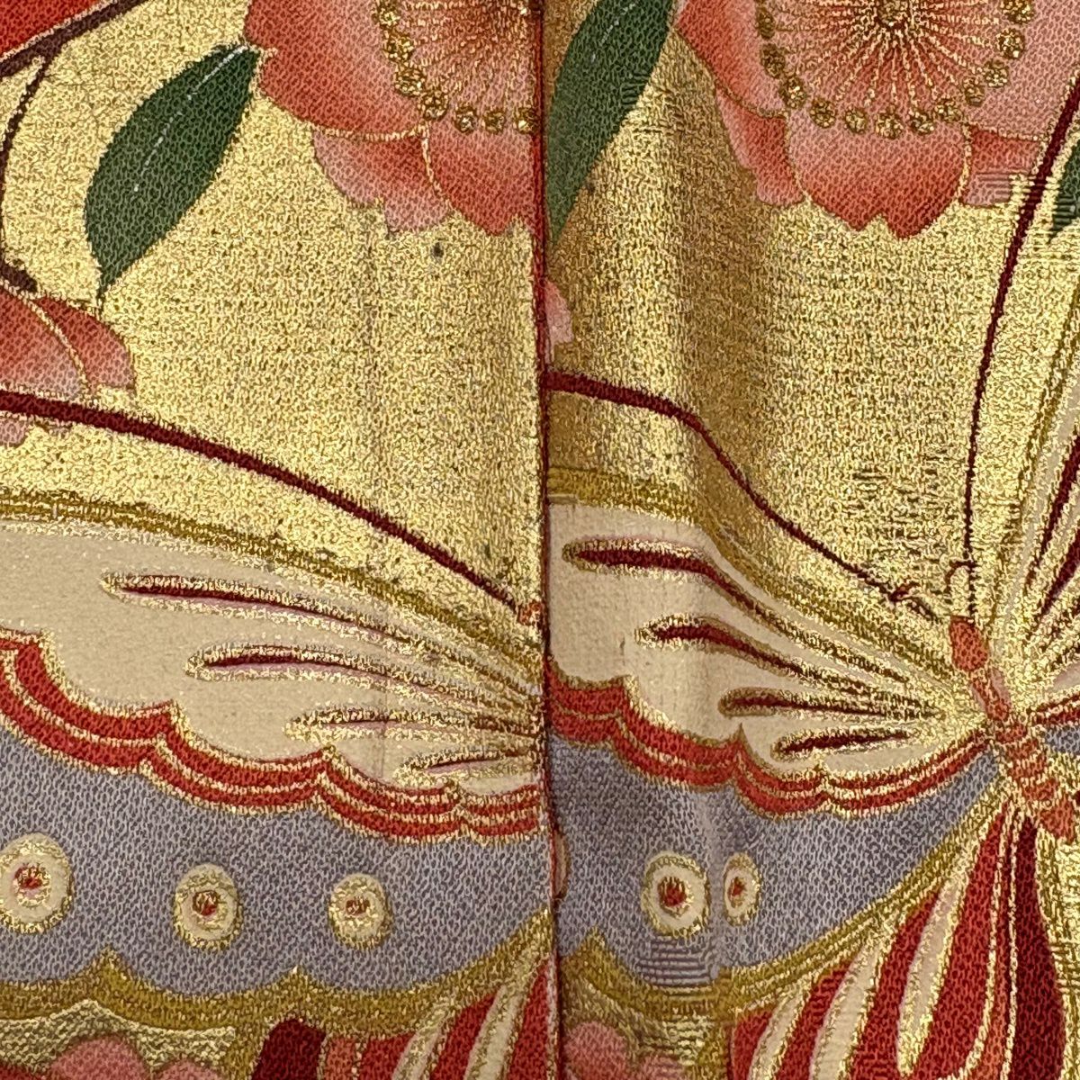 振袖禮服 身長160.5cm 袖長62.5cm S 雙層 蝶 櫻花 金絲 金銀彩 鮭粉色 純蠶絲 秀品級