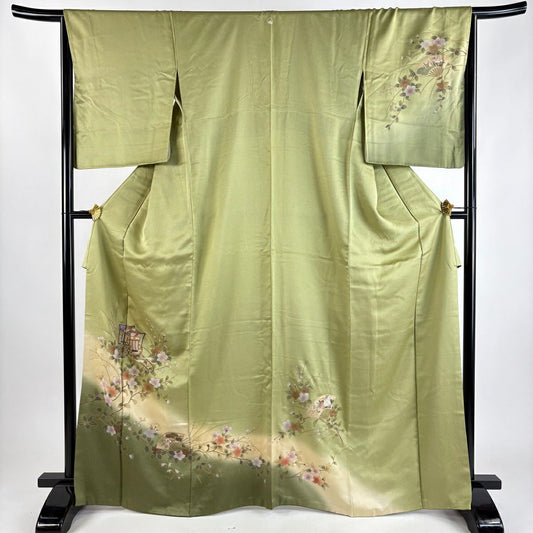 訪問服 身長167cm 袖長67cm M 雙層 御所車 枝花 金彩裝飾 漸層 鶯 棉絲 優品級 一個紋