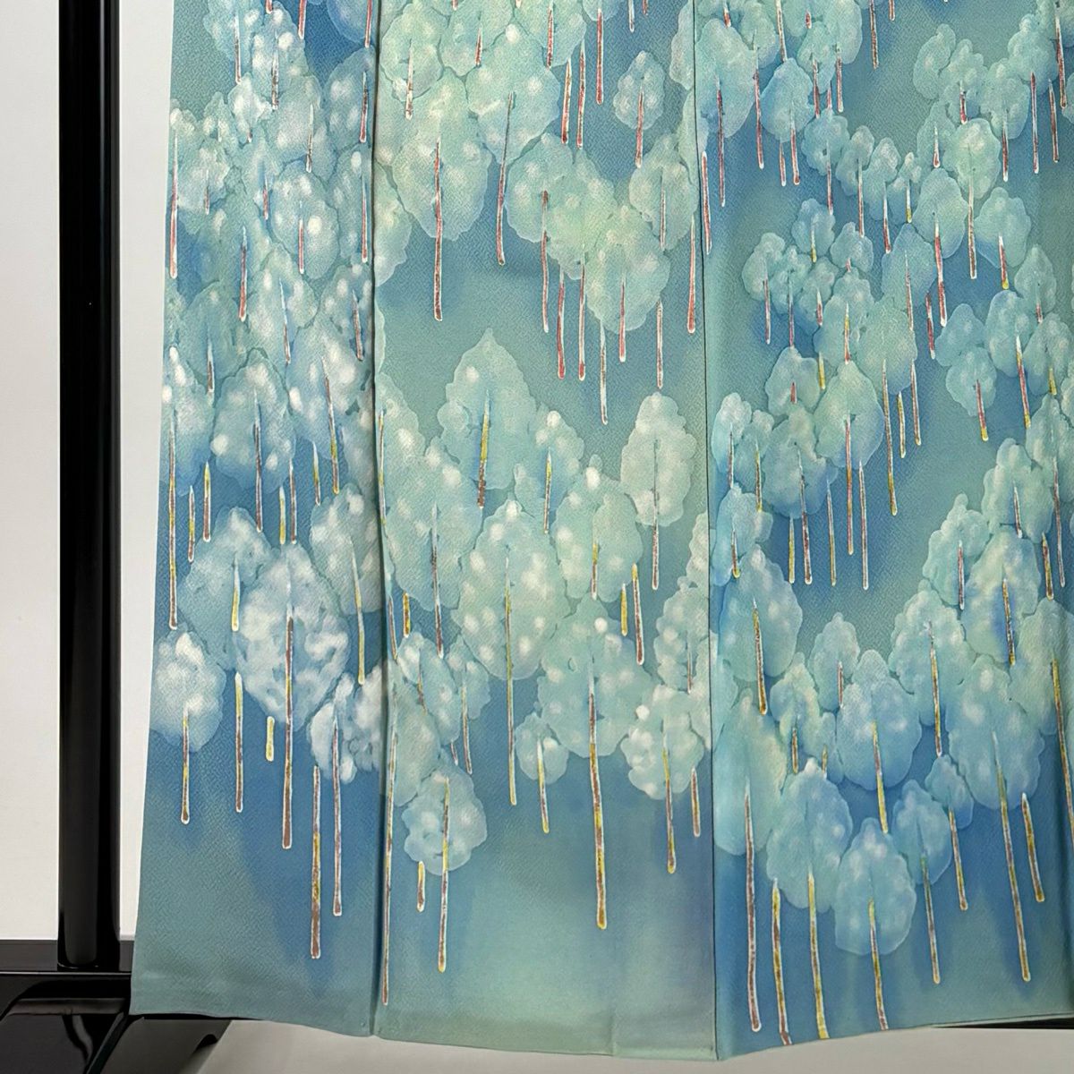 付下 身長161.5cm 袖長63.5cm S 雙層 落款有 樹木 漸層 薄青綠 純蠶絲 優品級