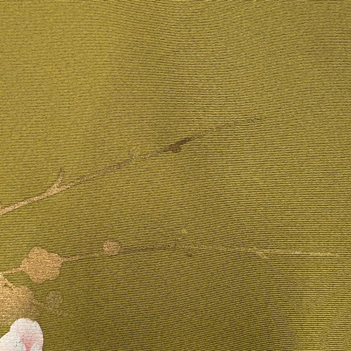 訪問服 身長163.5cm 袖長65.5cm M 雙層 落款有 枝花 枝梅花 金銀彩 漸層 鶯色 純蠶絲 優品級