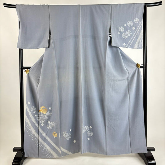 付下 身長162cm 袖長66.5cm M 雙層 松樹梅花 幾何圖案 絞染 金線 青灰色 純蠶絲 優品級