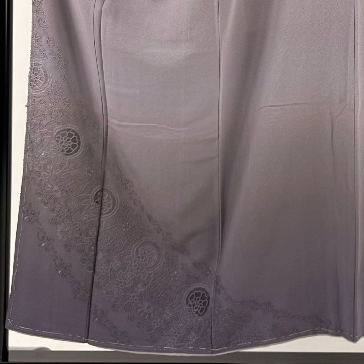 付下 身長154cm 袖長61.5cm S 雙層 草花紋紋 刺繡 漸層 灰紫 純蠶絲 優品級