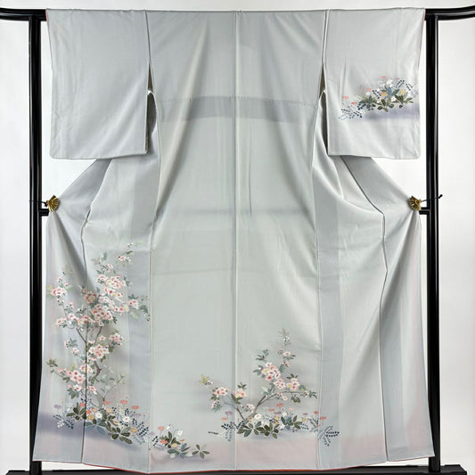 訪問服 身長157cm 袖長62cm S 雙層 櫻 草花紋紋 漸層 灰色 純蠶絲 秀品級