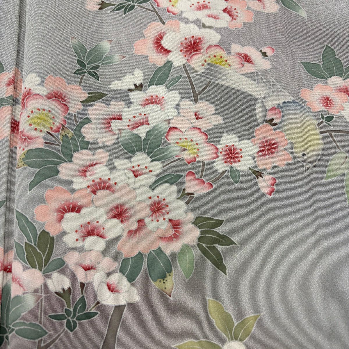 訪問服 身長157cm 袖長62cm S 雙層 櫻 草花紋紋 漸層 灰色 純蠶絲 秀品級