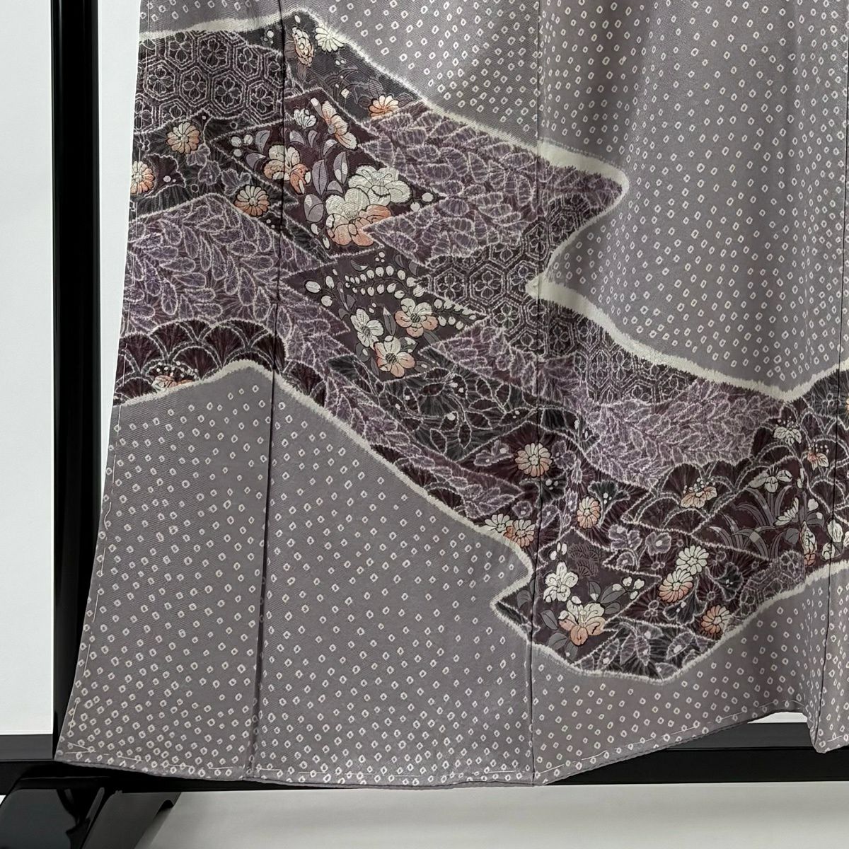 【美品】訪問服 身長158.5cm 袖長64cm M 雙層 辻花染 松樹川菱 染色 灰紫 純蠶絲 秀品級