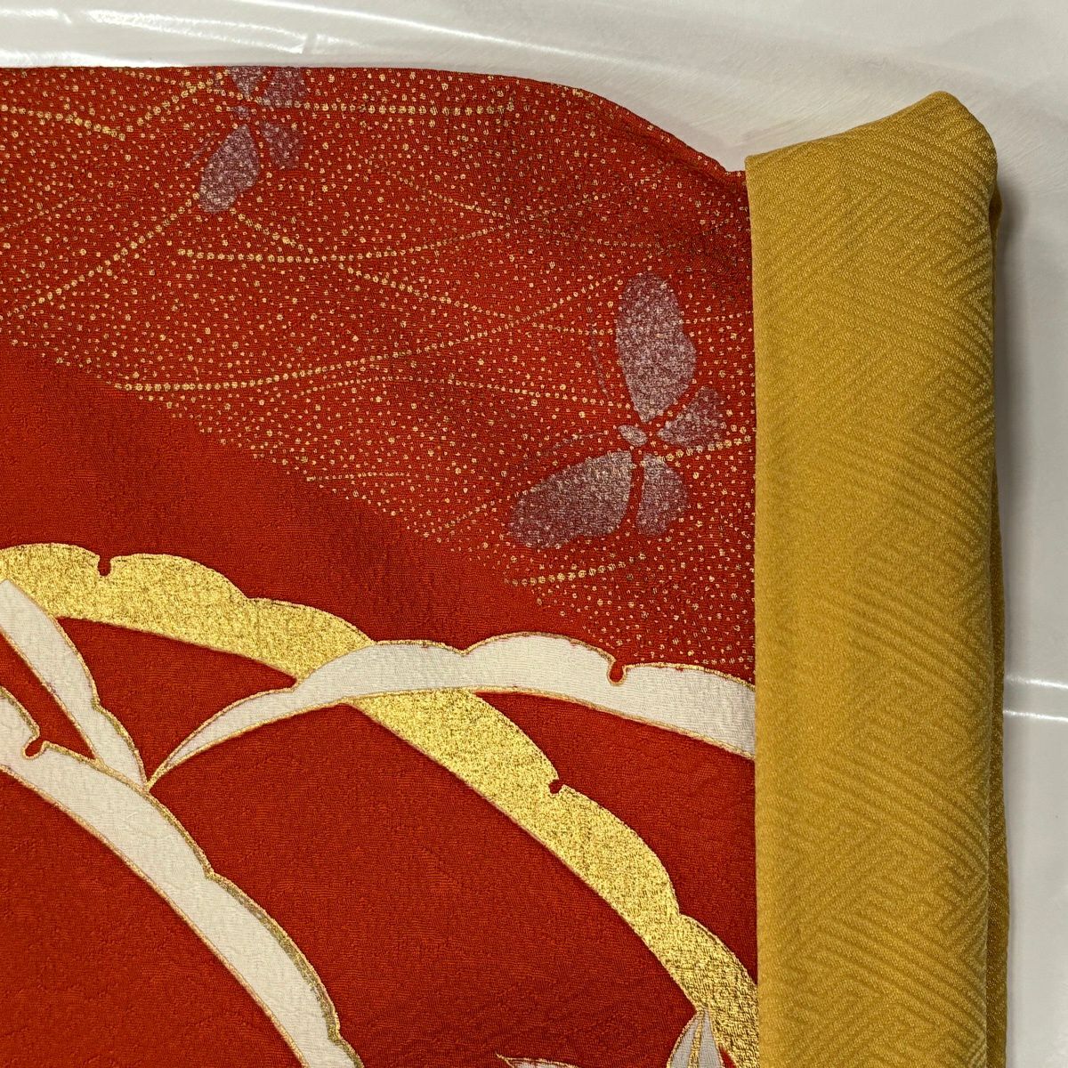 【美品】振袖禮服 身長162.5cm 袖長65cm M 雙層 蝶 雪芝 金銀彩 染分 黑 純蠶絲 秀品級