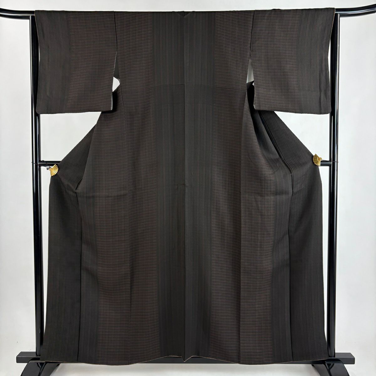 小紋 身長159.5cm 袖長64cm M 雙層 縞 焦茶 純蠶絲 秀品級
