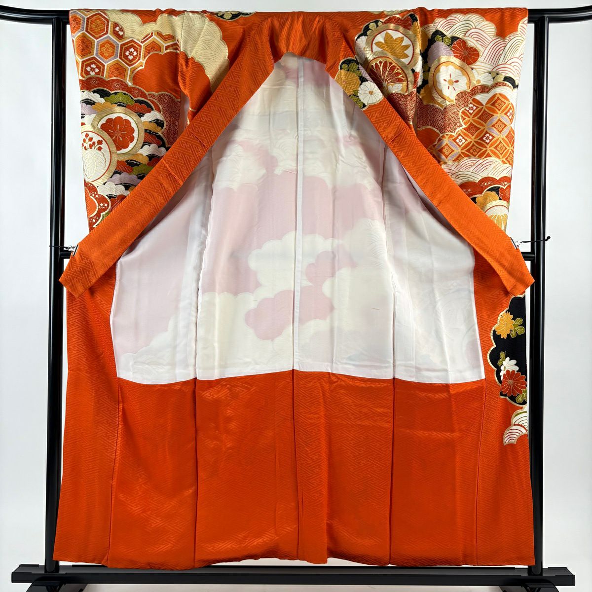 振袖禮服 身長157.5cm 袖長62cm S 雙層 鎌倉文 有職紋樣 金通 金銀彩 橙色 純蠶絲 秀品級