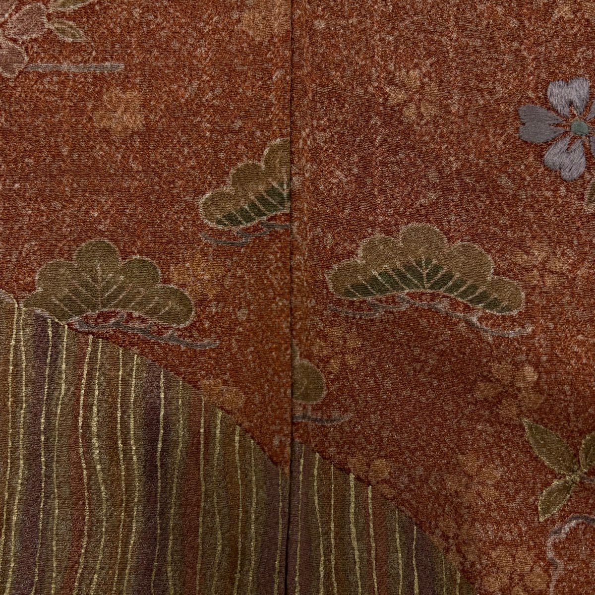 【美品】訪問服 身長168.5cm 袖長68cm L 雙層 藤 櫻花刺繡 金線 紅茶 純蠶絲 秀品級