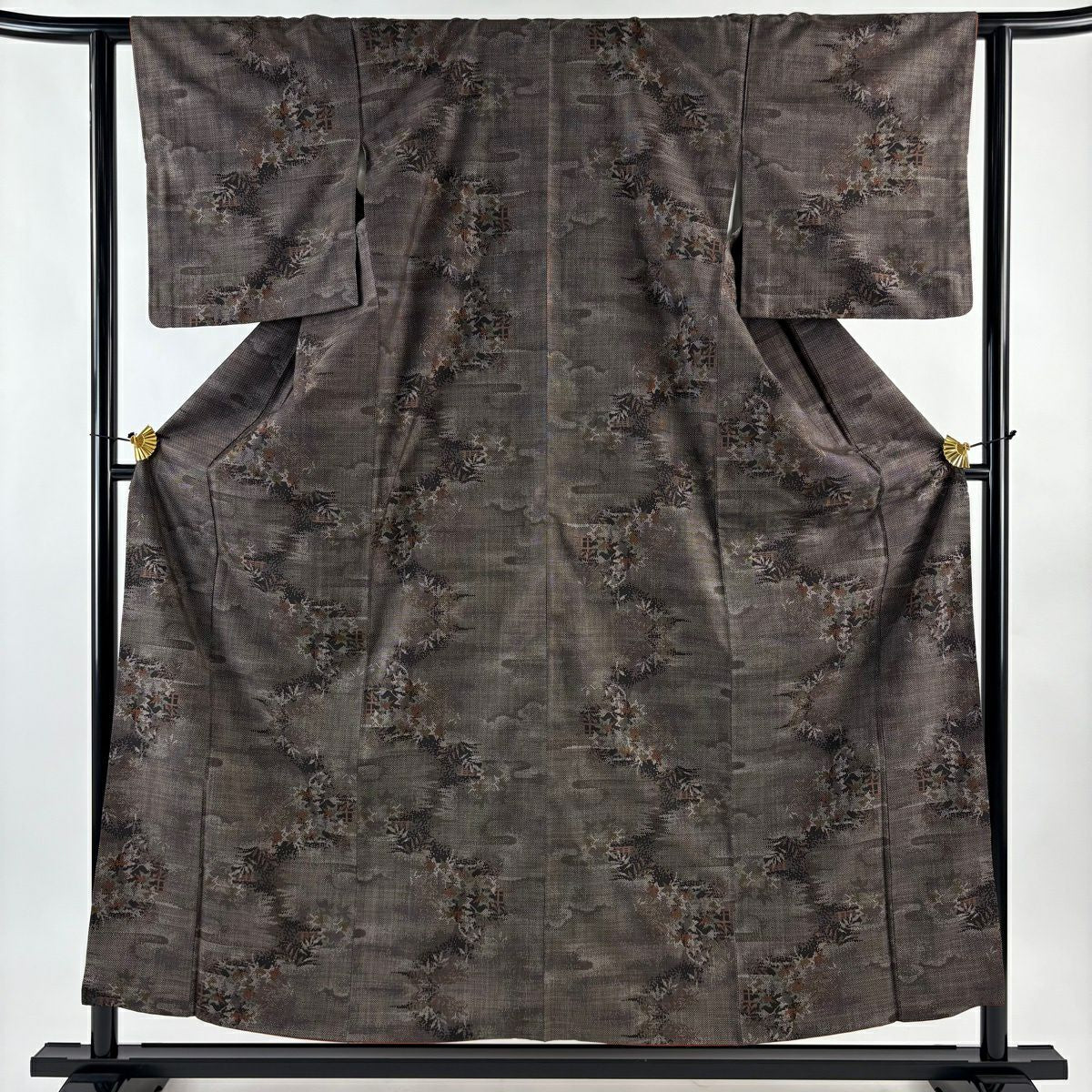 【美品】 大島織 身長155.5cm 袖長62cm S 雙層 純泥染 證書附帶 霞 葉 焦茶 正蠶絲 優品級