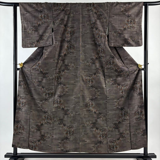 【美品】 大島織 身長155.5cm 袖長62cm S 雙層 純泥染 證書附帶 霞 葉 焦茶 正蠶絲 優品級