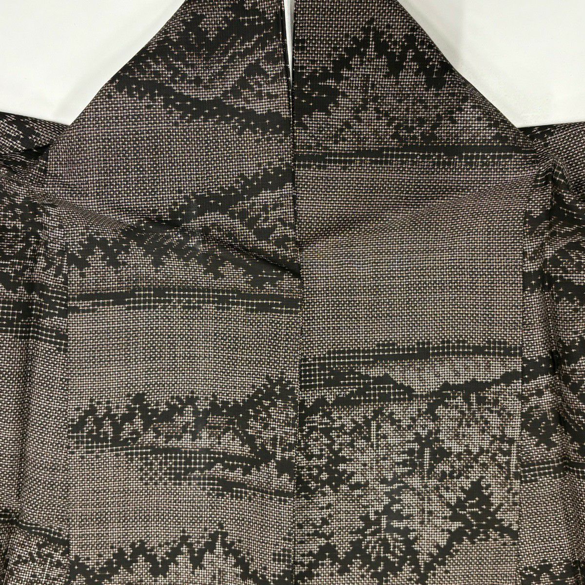 【美品】 紬織 身長158cm 袖長64cm M 雙層 山並 樹木 焦茶 純蠶絲 秀品級