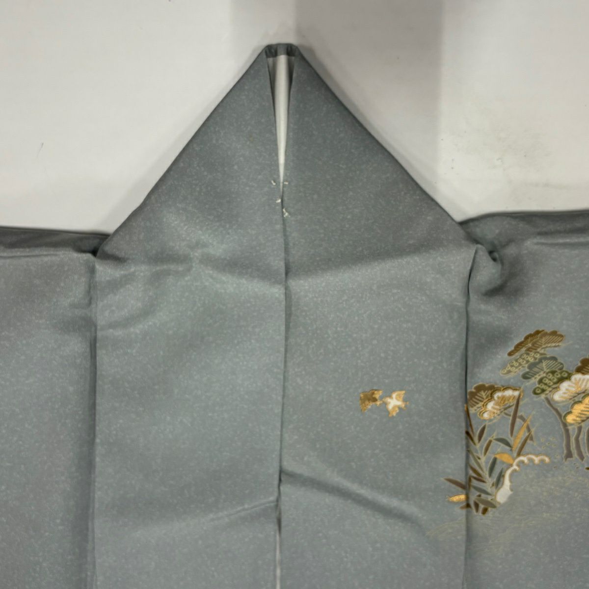 訪問服 身長163.5cm 袖長64cm M 雙層 松樹 波頭 金銀彩 漸層 青灰 純蠶絲 秀品級 一つ紋