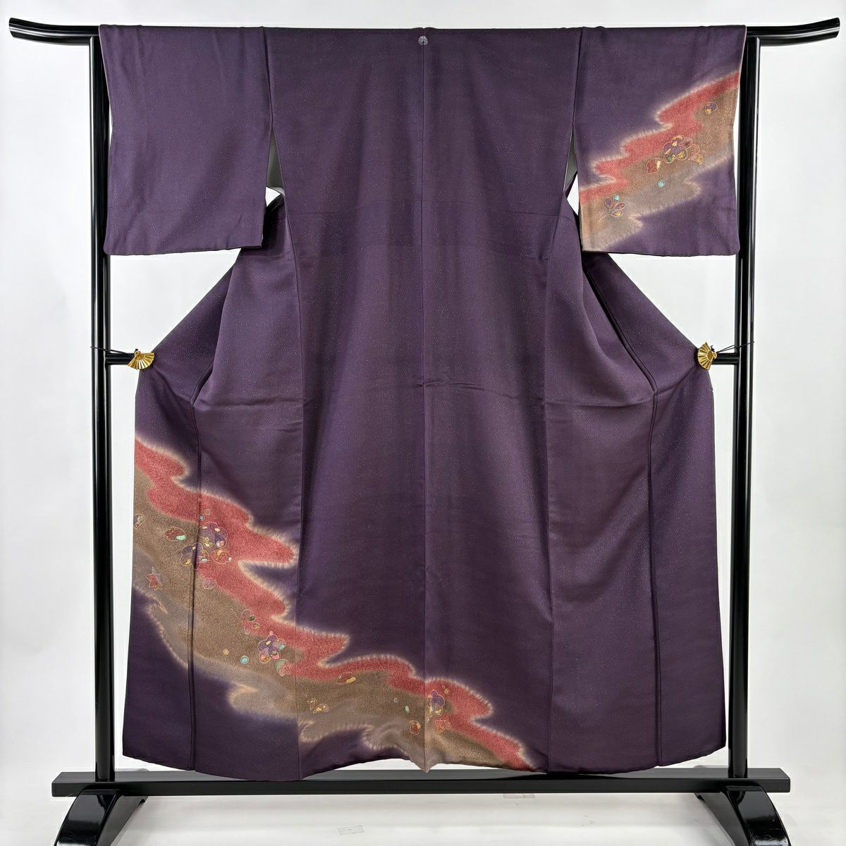 付下 身長156.5cm 袖長64cm M 雙層 霞 椿 銀通 金銀彩 紫 純蠶絲 秀品級 一つ紋