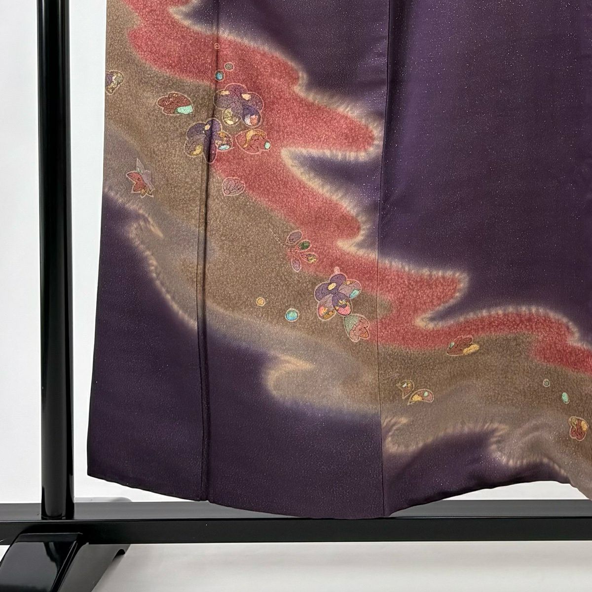 付下 身長156.5cm 袖長64cm M 雙層 霞 椿 銀通 金銀彩 紫 純蠶絲 秀品級 一つ紋