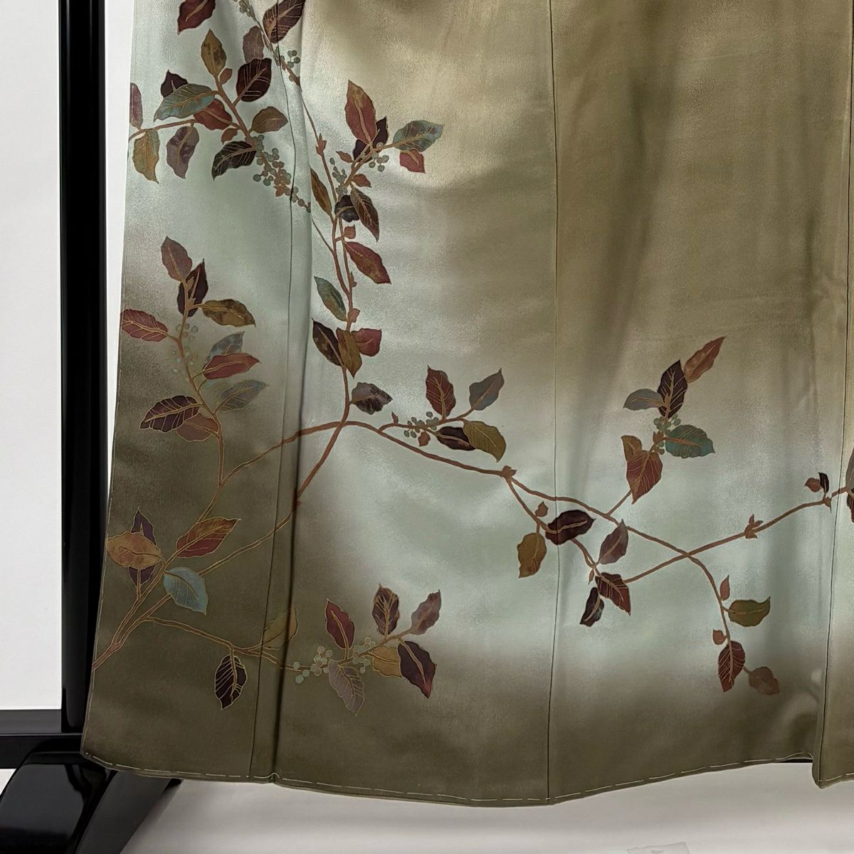 【美品】訪問服 身長163cm 袖長63.5cm S 雙層 落款あり 葉與實 逐漸染 薄茶 純蠶絲 秀品級