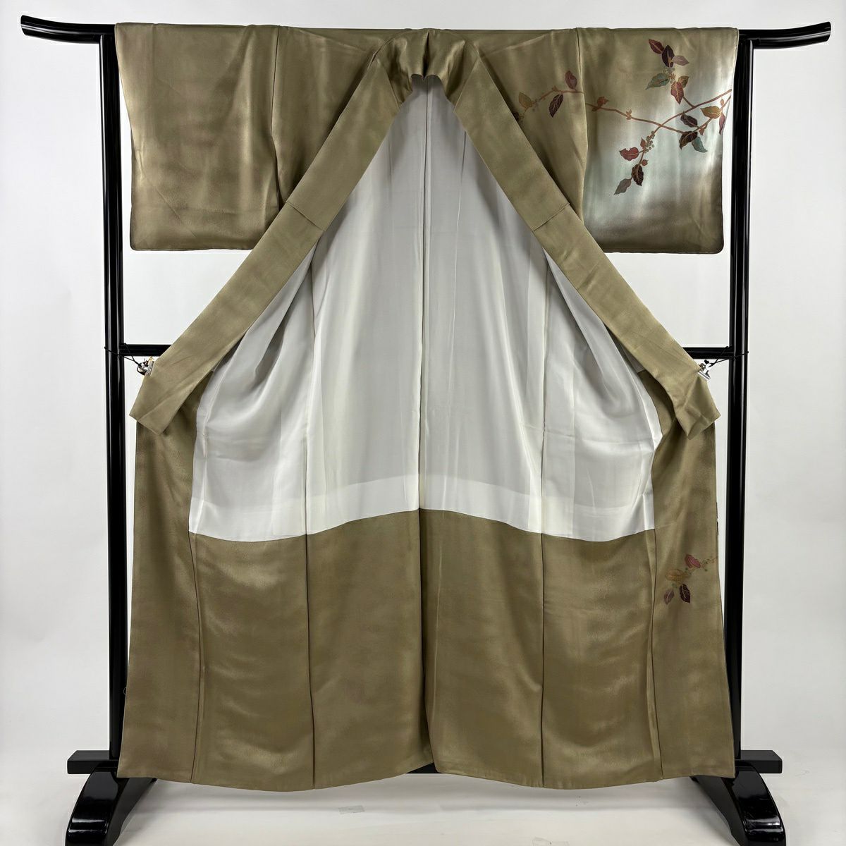 【美品】訪問服 身長163cm 袖長63.5cm S 雙層 落款あり 葉與實 逐漸染 薄茶 純蠶絲 秀品級