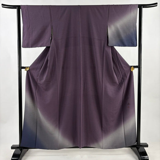 付下 身長159cm 袖長63.5cm S 雙層 有落款 漸層 紫 純蠶絲 優品級