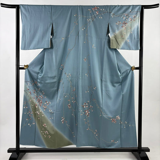 【美品】訪問服 身長155.5cm 袖長63cm S 雙層 實刺繡 金彩裝飾 水色 純蠶絲 秀品級