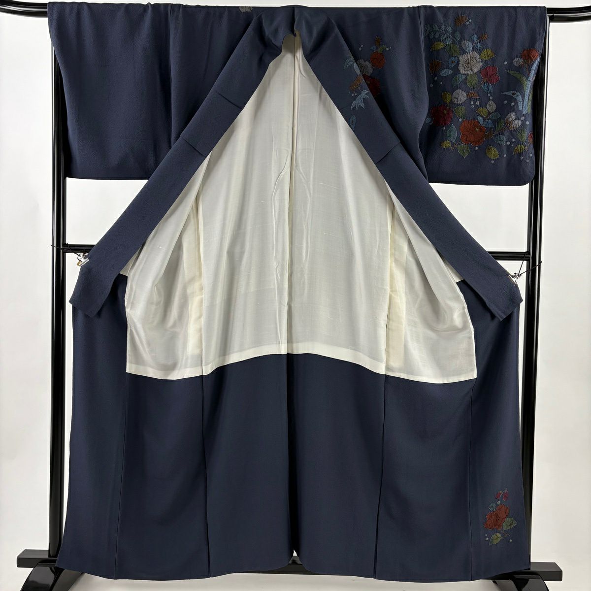 訪問服 身長159cm 袖長68cm L 雙層 草花紋紋 絞染 漸層 深藍 純蠶絲 秀品級