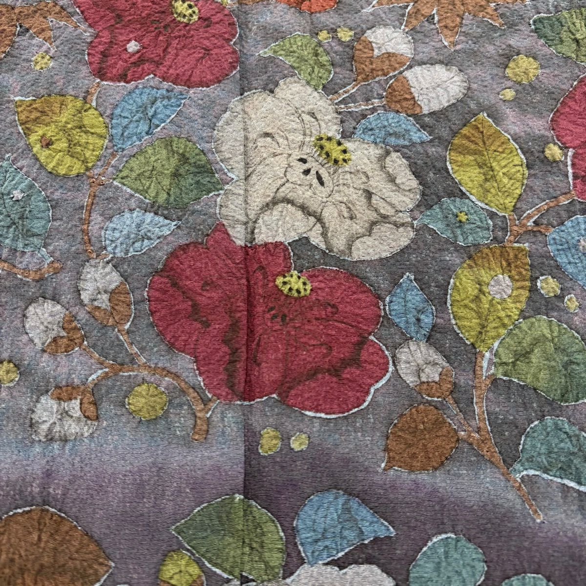 訪問服 身長159cm 袖長68cm L 雙層 草花紋紋 絞染 漸層 深藍 純蠶絲 秀品級