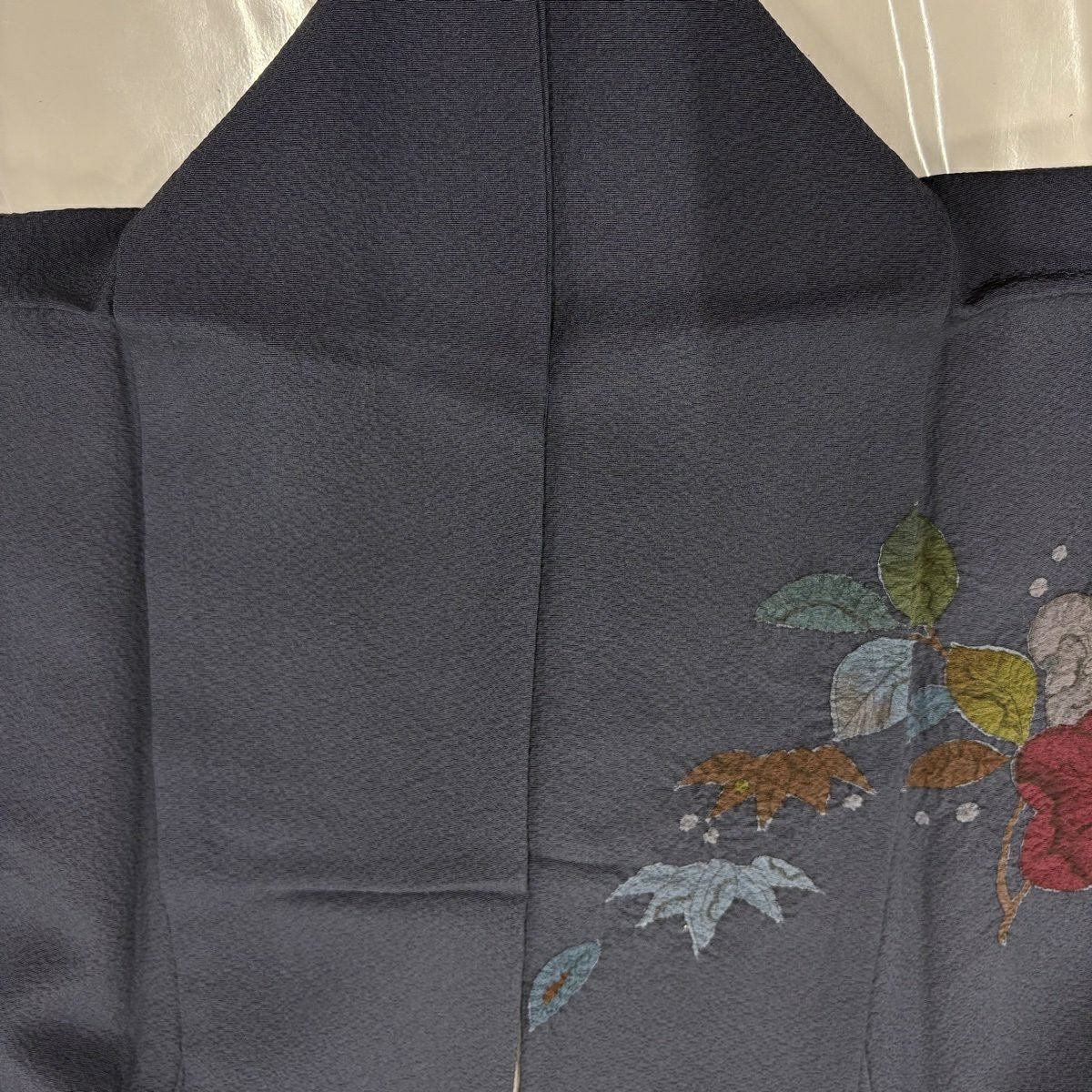訪問服 身長159cm 袖長68cm L 雙層 草花紋紋 絞染 漸層 深藍 純蠶絲 秀品級