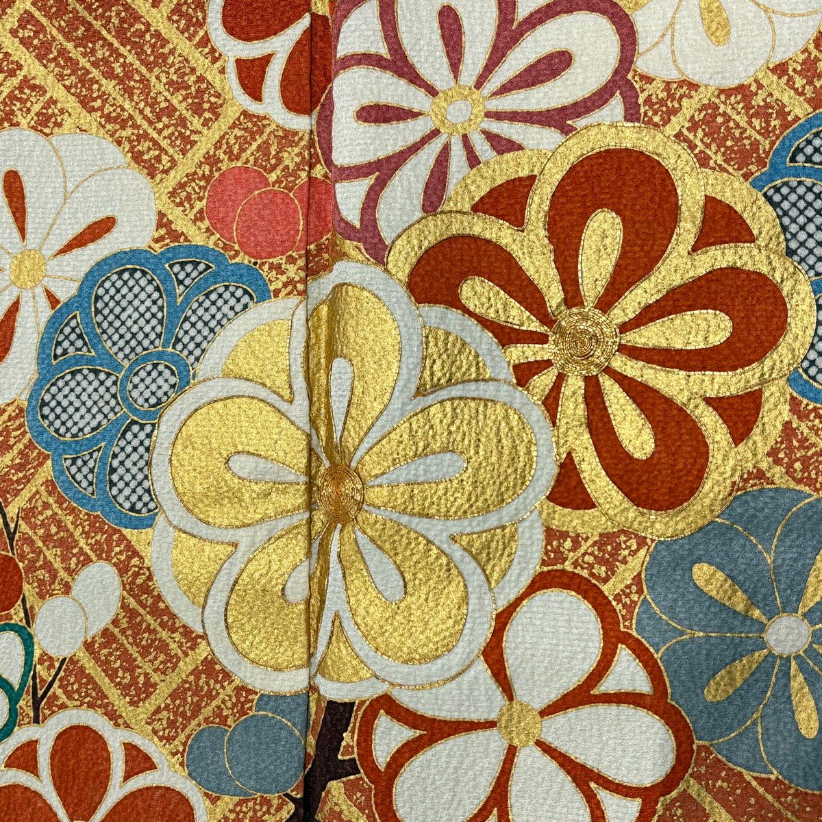 【美品】振袖禮服 身長164.5cm 袖長65.5cm M 雙層 枝梅花 金絲 金銀彩 鮭粉色 純蠶絲 秀品級