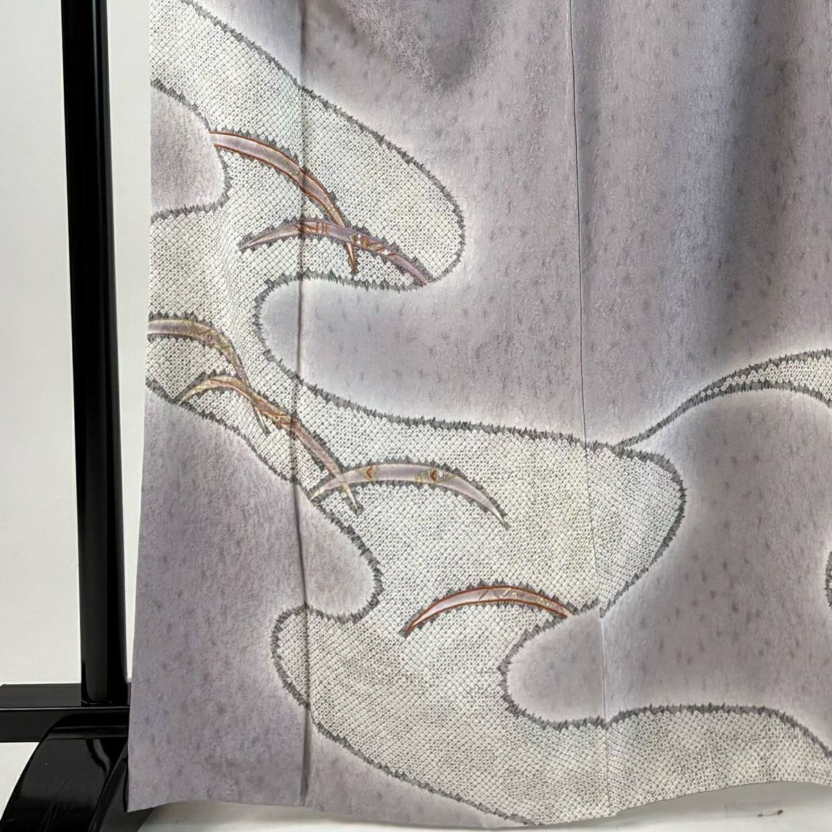 付下 身長165.5cm 袖長67.5cm L 雙層 林淳一 落款 芝 流水 金金箔 灰紫 純蠶絲 秀品級