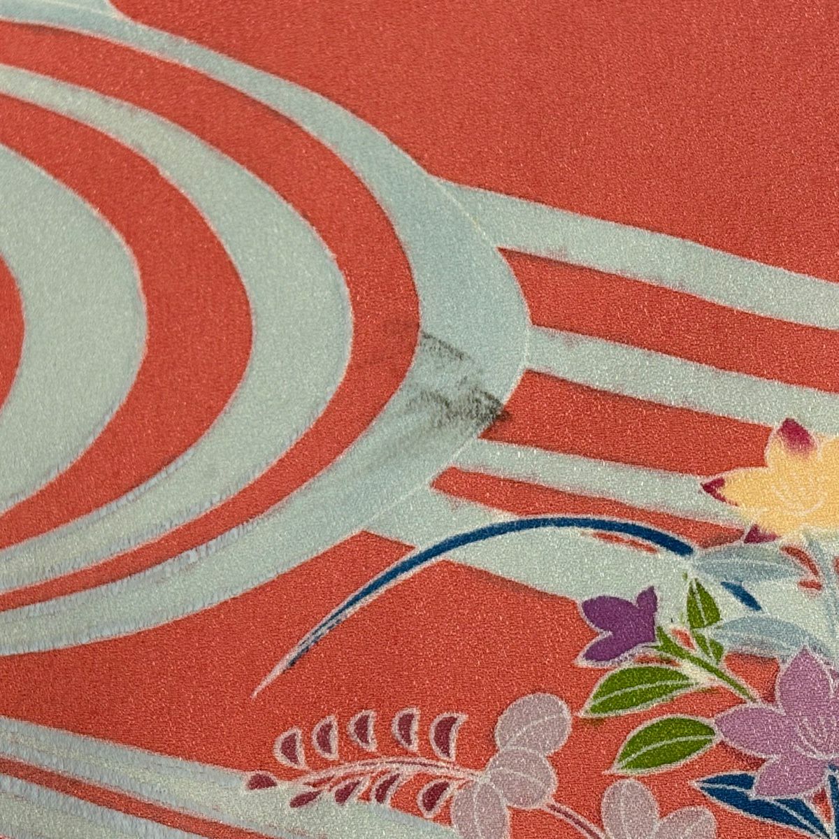 振袖禮服 身長150.5cm 袖長63cm S 雙層 花筏 流水 粉紅 純蠶絲 秀品級
