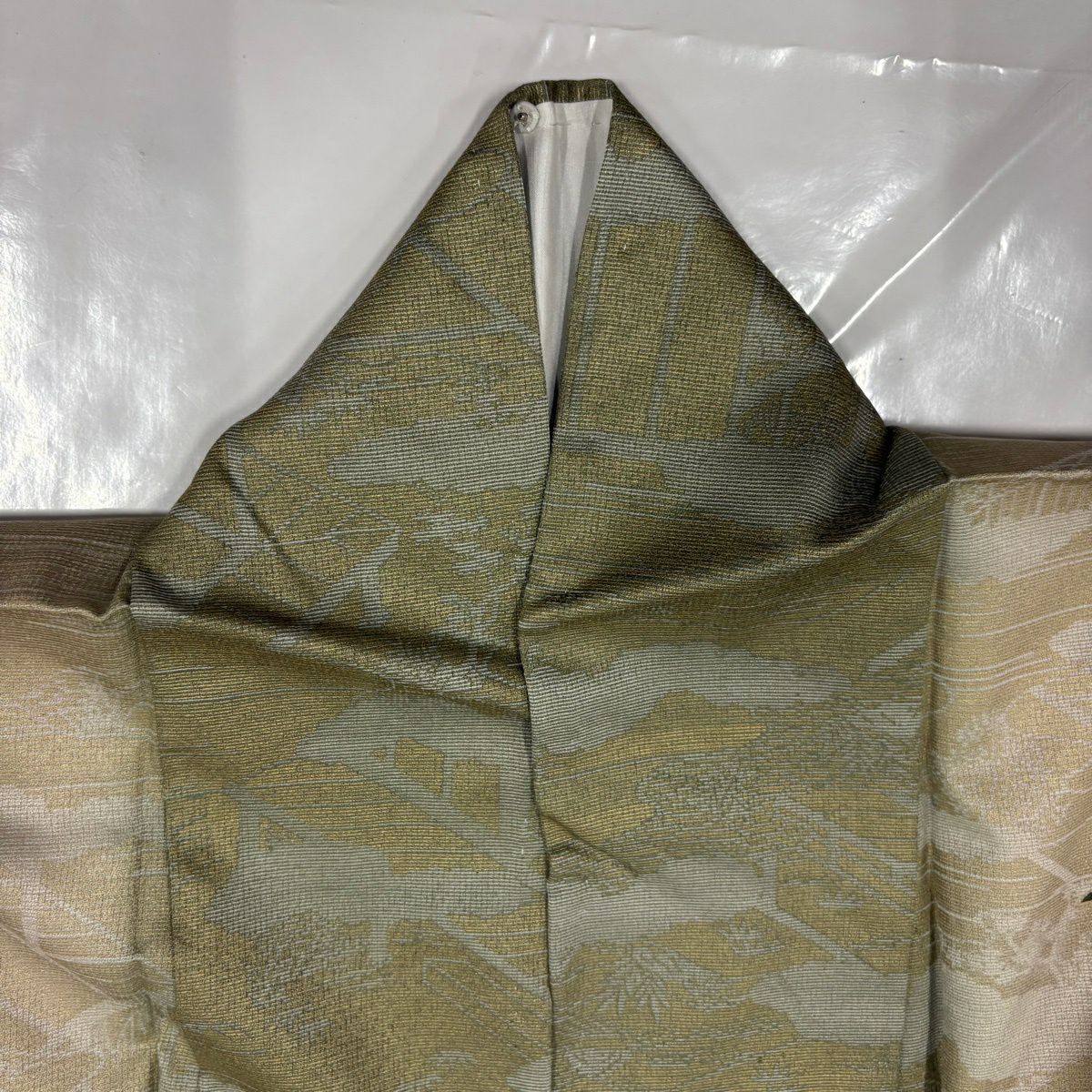 付下 身長153.5cm 袖長63cm S 雙層 寶盡くし 刺繡 金彩裝飾 茶綠 純蠶絲 優品級