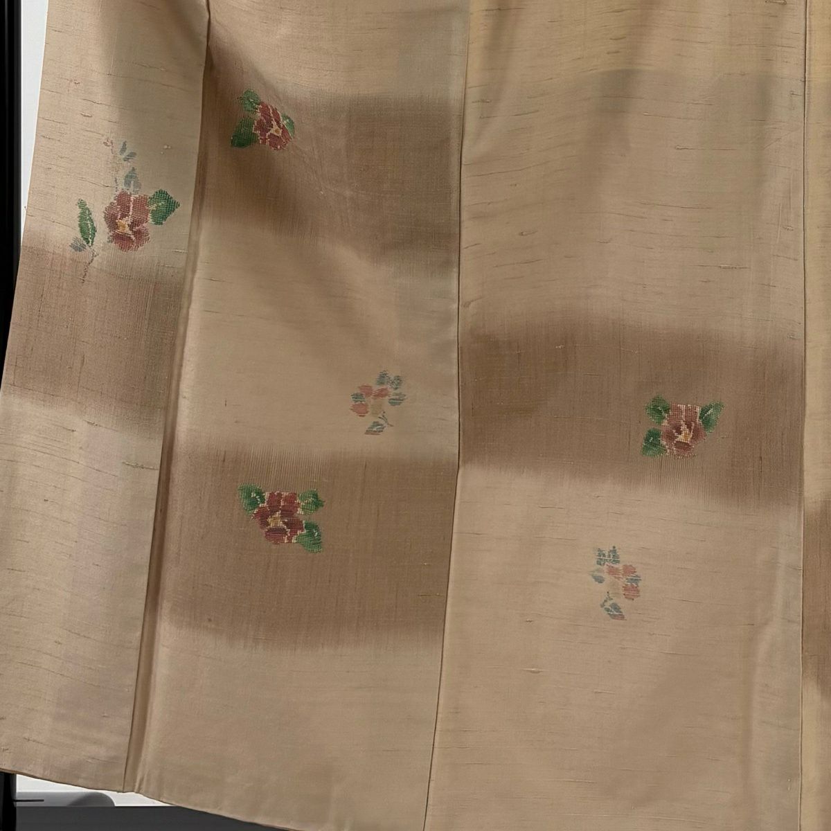【美品】 付下 身長158cm 袖長65.5cm M 雙層 紬織織 變化市松樹 草花紋紋 米色 純蠶絲 優品級