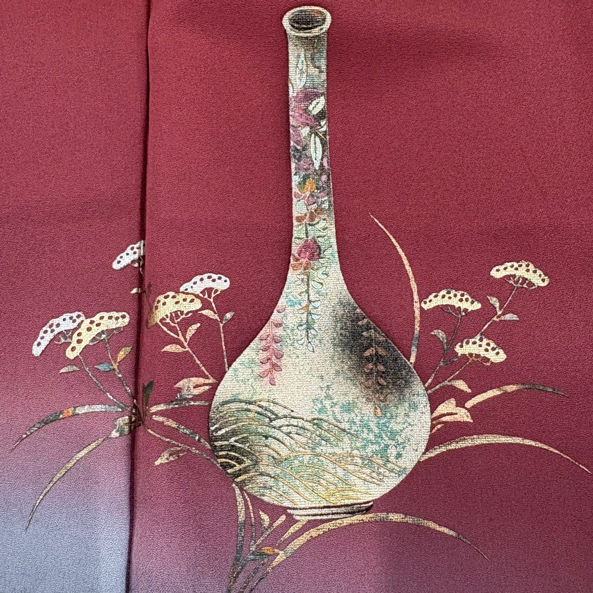 付下 身長166cm 袖長67.5cm L 雙層 器物 女郎花 金銀彩 漸層 茜 純蠶絲 優品級