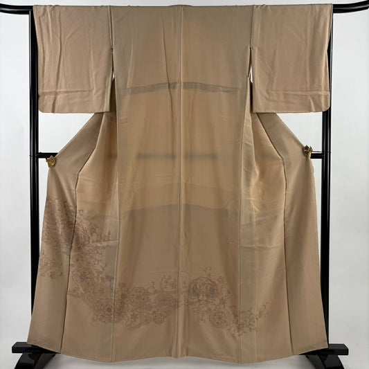 付下 身長160cm 袖長66cm M 雙層 向鳥 華紋 刺繡 米色 純蠶絲 優品級