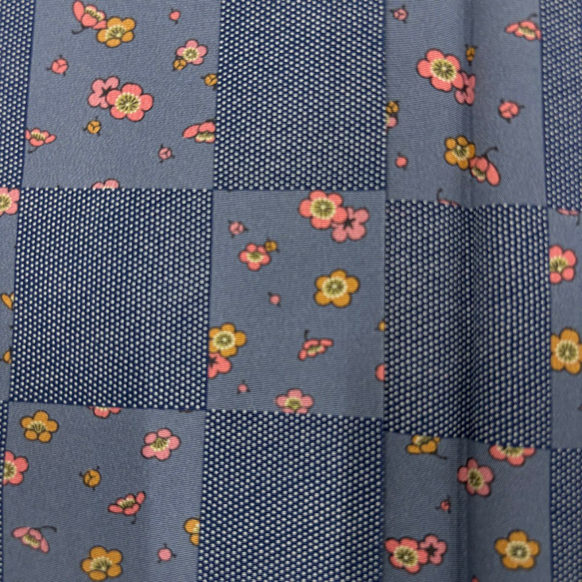 【美品】 小紋 身長163cm 袖長65.5cm M 雙層 市松樹紋 梅花 綠灰 純蠶絲 秀品級