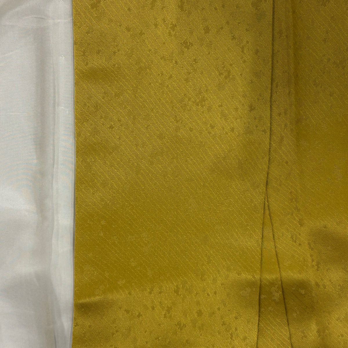 振袖禮服 身長166cm 袖長67.5cm L 雙層 鳥 菊花 金銀彩 漸層 芥末色 純蠶絲 優品級