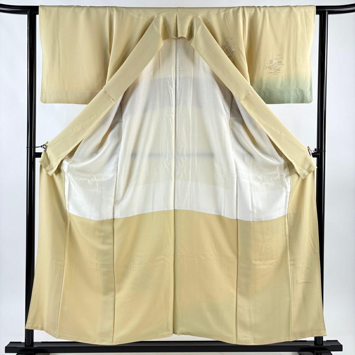 付下 身長155.5cm 袖長62cm S 雙層 家屋 松樹竹子梅花 刺繡 金金箔 淺黃 純蠶絲 優品級