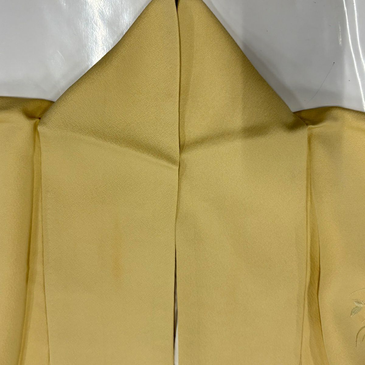 付下 身長155.5cm 袖長62cm S 雙層 家屋 松樹竹子梅花 刺繡 金金箔 淺黃 純蠶絲 優品級