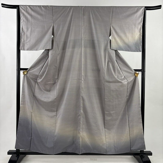 【美品】 付下 身長158.5cm 袖長64cm M 雙層 紬織織 裾暈染 灰紫 純蠶絲 秀品級
