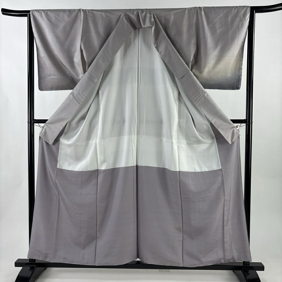 【美品】 付下 身長158.5cm 袖長64cm M 雙層 紬織織 裾暈染 灰紫 純蠶絲 秀品級