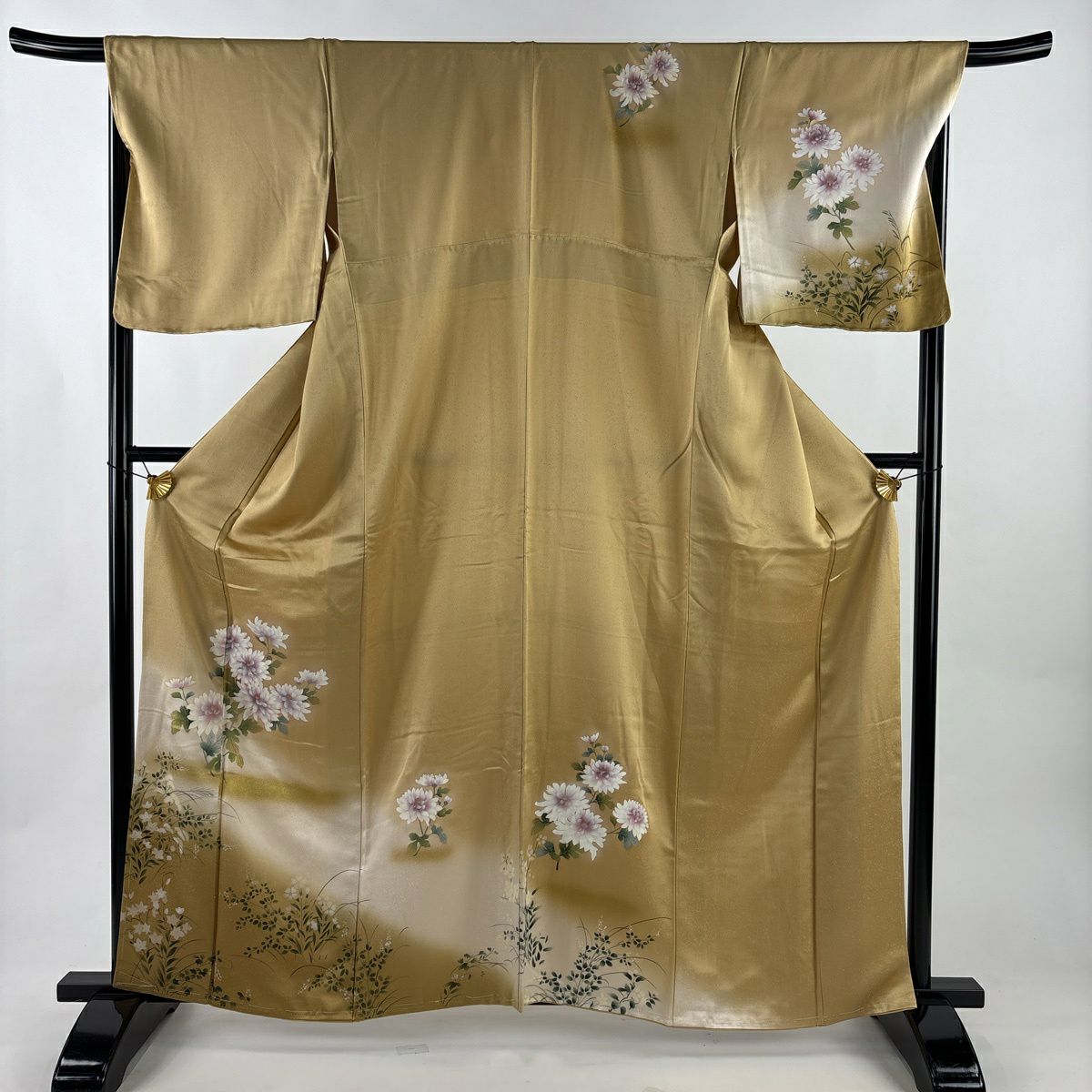 【美品】訪問服 身長162.5cm 袖長68.5cm L 雙層 草花紋紋 金銀彩 漸層 米色 純蠶絲 優品級