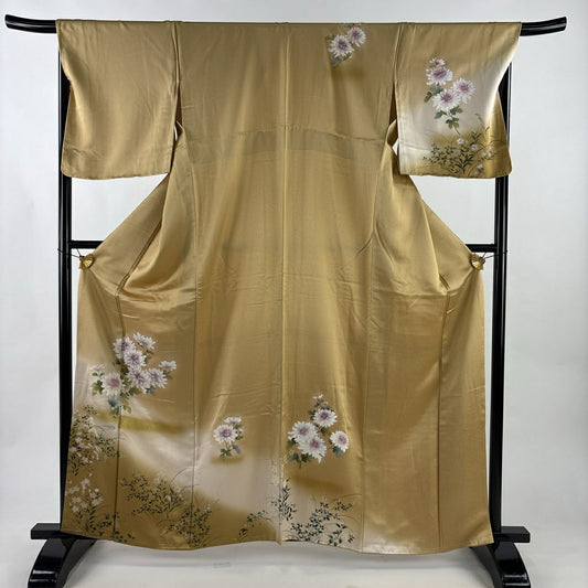【美品】訪問服 身長162.5cm 袖長68.5cm L 雙層 草花紋紋 金銀彩 漸層 米色 純蠶絲 優品級