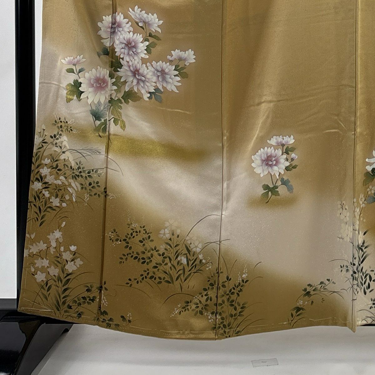 【美品】訪問服 身長162.5cm 袖長68.5cm L 雙層 草花紋紋 金銀彩 漸層 米色 純蠶絲 優品級
