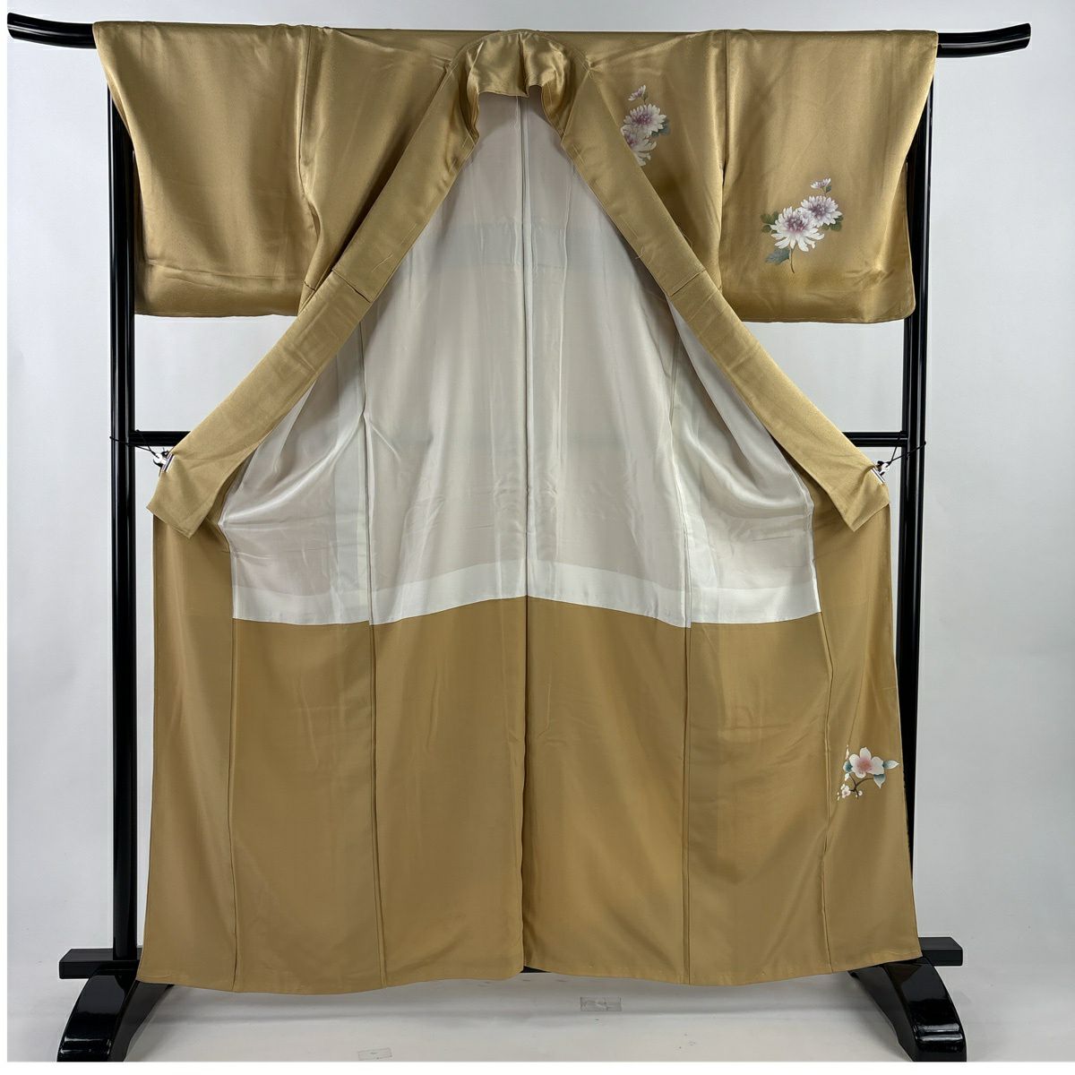 【美品】訪問服 身長162.5cm 袖長68.5cm L 雙層 草花紋紋 金銀彩 漸層 米色 純蠶絲 優品級