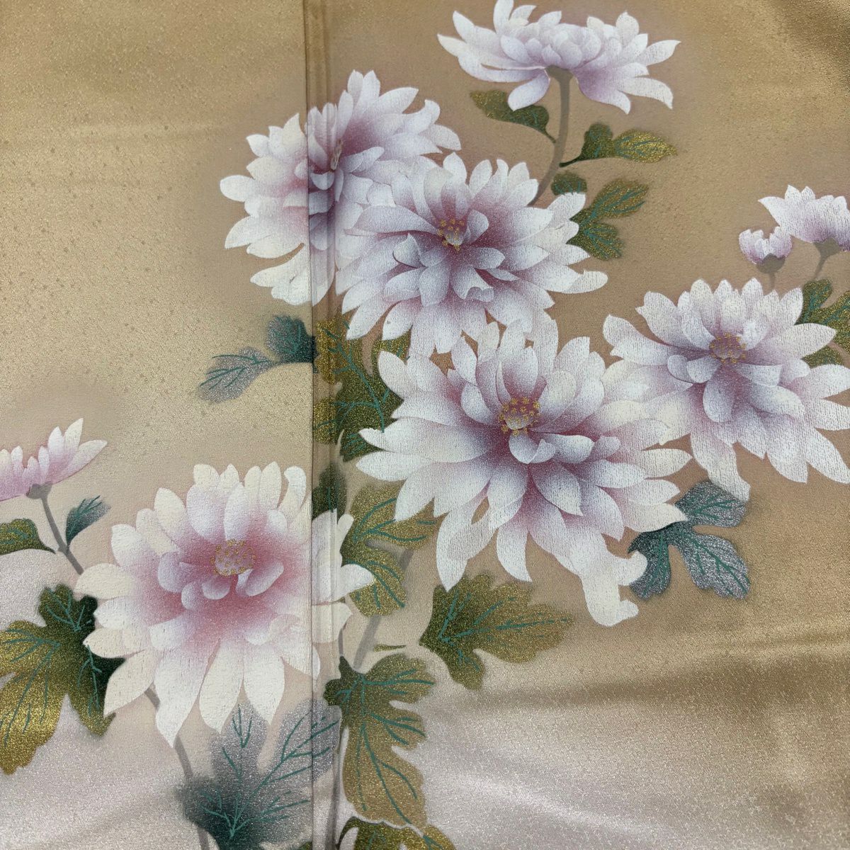 【美品】訪問服 身長162.5cm 袖長68.5cm L 雙層 草花紋紋 金銀彩 漸層 米色 純蠶絲 優品級