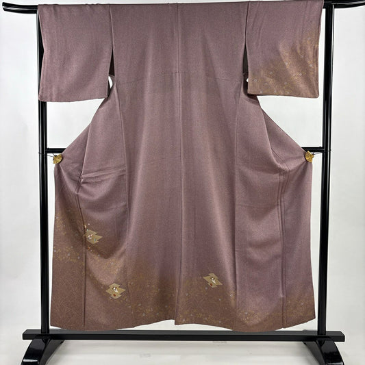 付下 身長155.5cm 袖長64cm M 雙層 寶物滿載 草花紋紋 刺繡 金絲 灰紫 純蠶絲 優品級