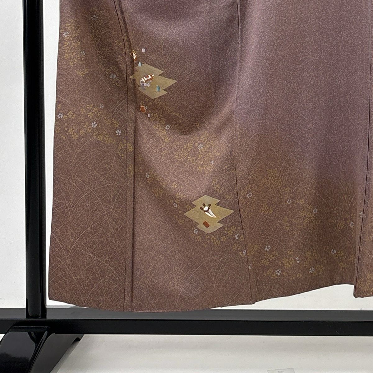 付下 身長155.5cm 袖長64cm M 雙層 寶物滿載 草花紋紋 刺繡 金絲 灰紫 純蠶絲 優品級