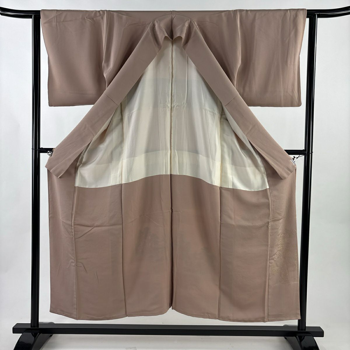 色留袖禮服 身長153cm 袖長62cm S 雙層 枯山水 樹木 金金箔 漸層 淺小豆 純蠶絲 秀品級 一つ紋