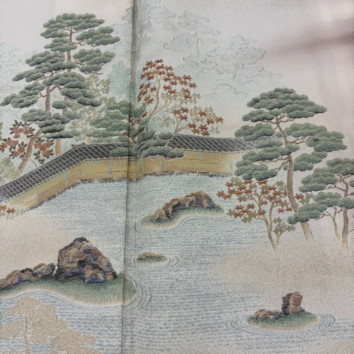 色留袖禮服 身長153cm 袖長62cm S 雙層 枯山水 樹木 金金箔 漸層 淺小豆 純蠶絲 秀品級 一つ紋